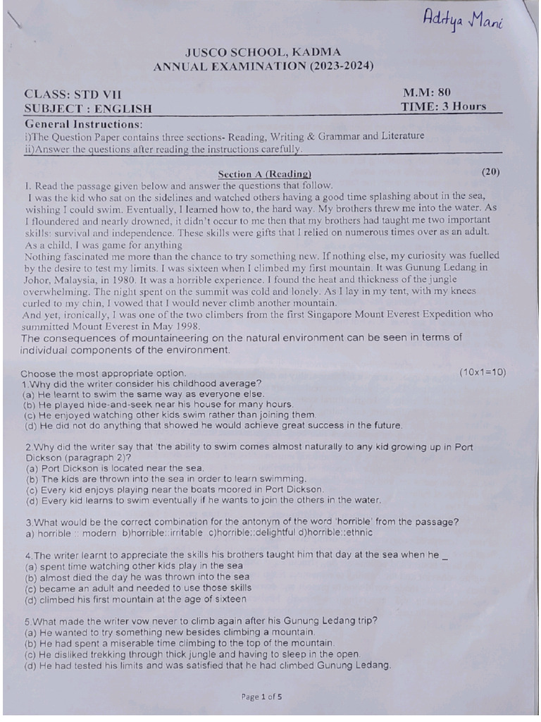 English Question Paper | PDF