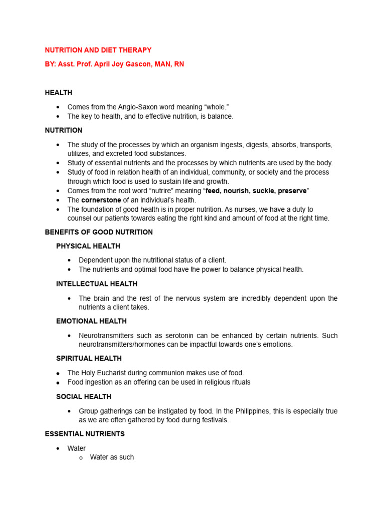 Nutrition and Diet Therapy Essentials | PDF | Nutrients | Nutrition