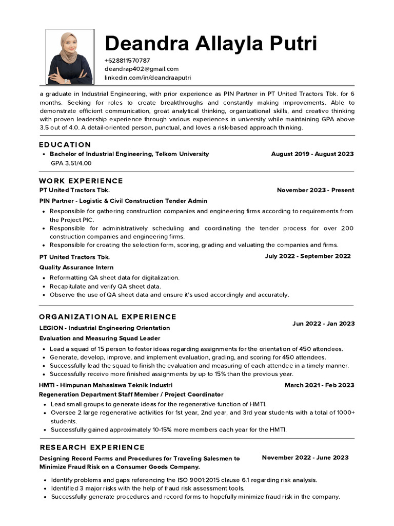 CV-Deandra Allayla Putri | PDF | Industrial Engineering | Business