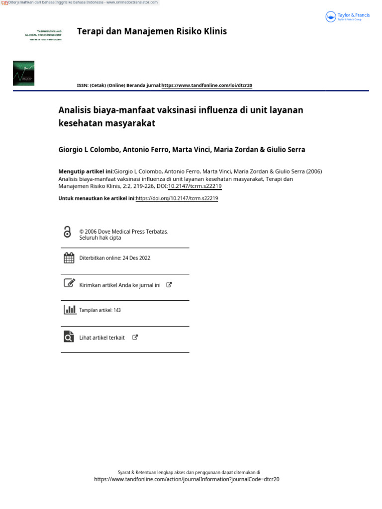 CBA-Cost Benefit Analysis of Influenza Vaccination in A Public ...
