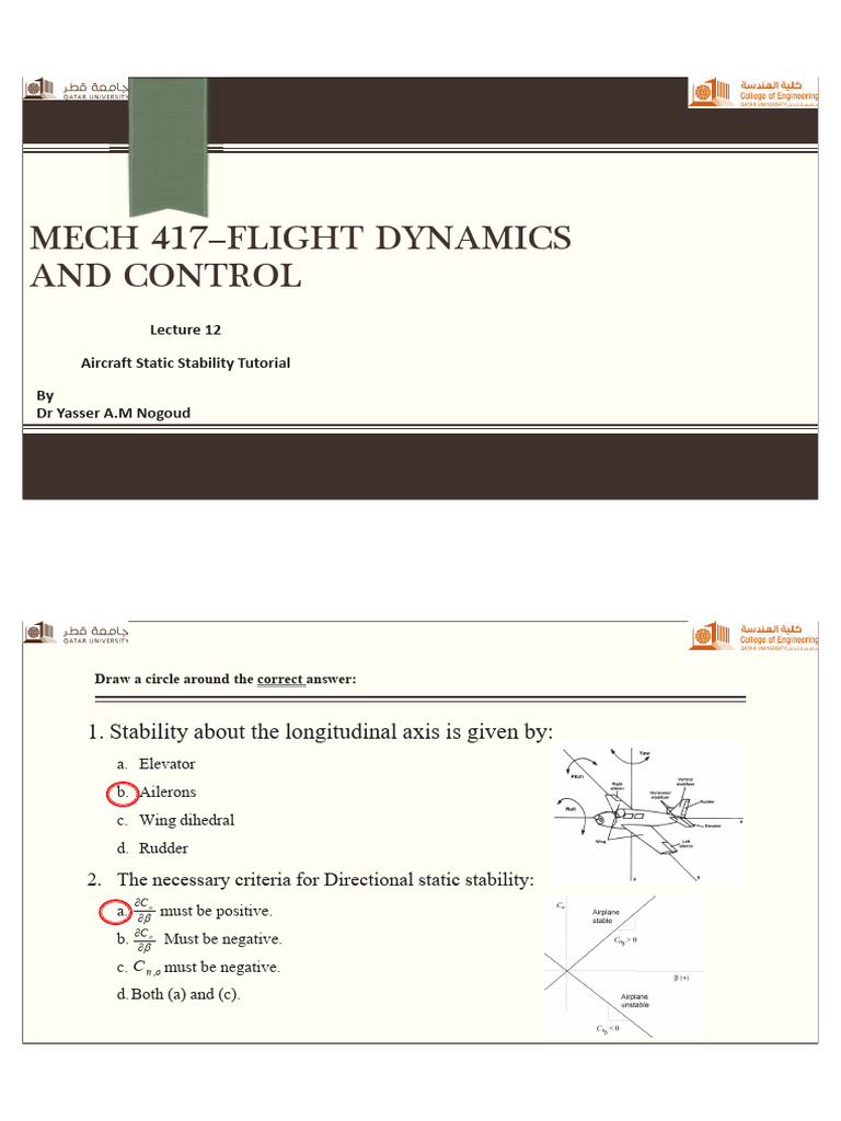 MECH 417 - Flight Dynamics and Control L12 Tutorial | PDF | Aileron ...