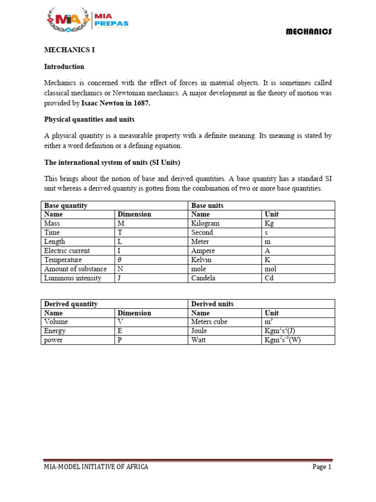 Mechanics and Dynamics Overview | PDF | Rotation Around A Fixed Axis ...