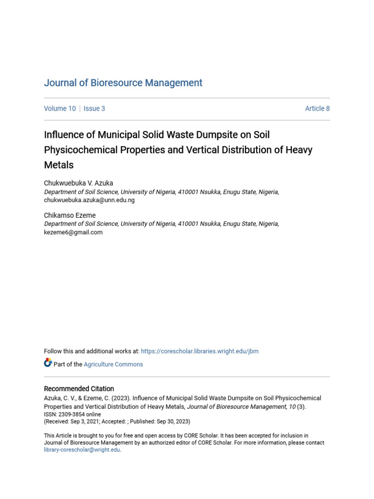 Influence of Municipal Solid Waste Dumpsite On Soil. | PDF | Creative ...