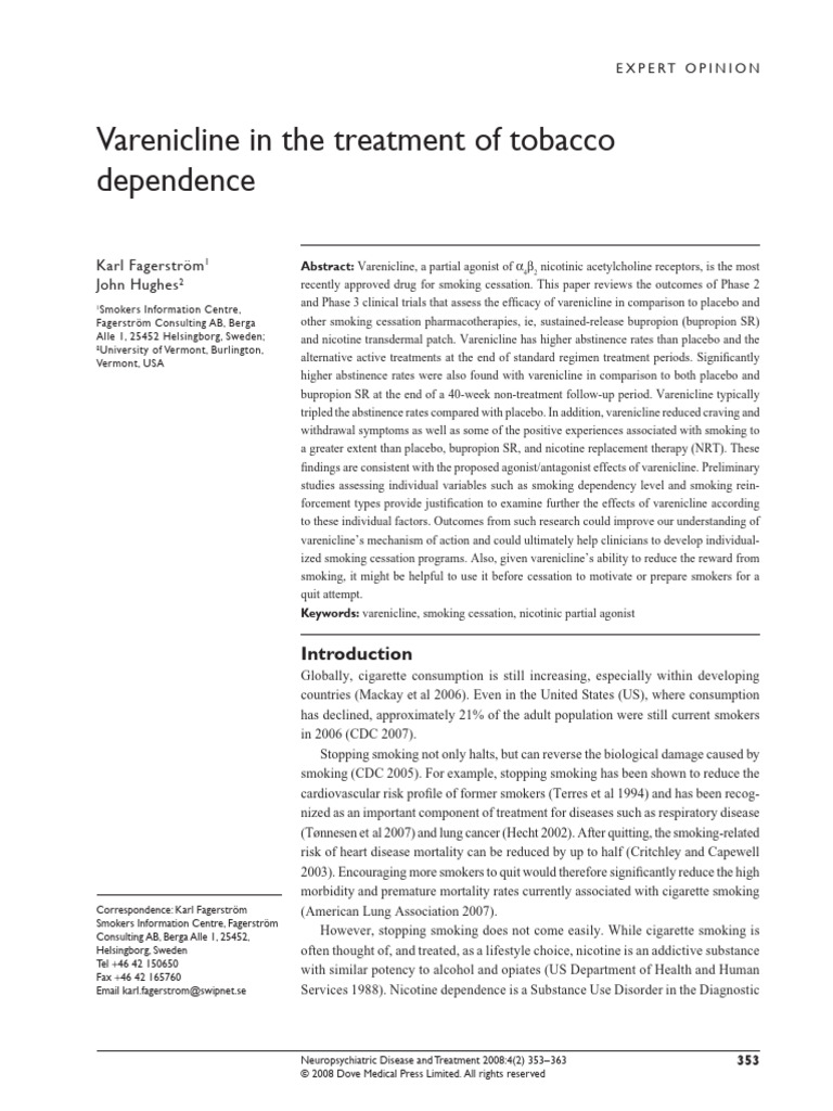 Varenicline in The Treatment of Tobacco | PDF | Nicotine | Smoking ...