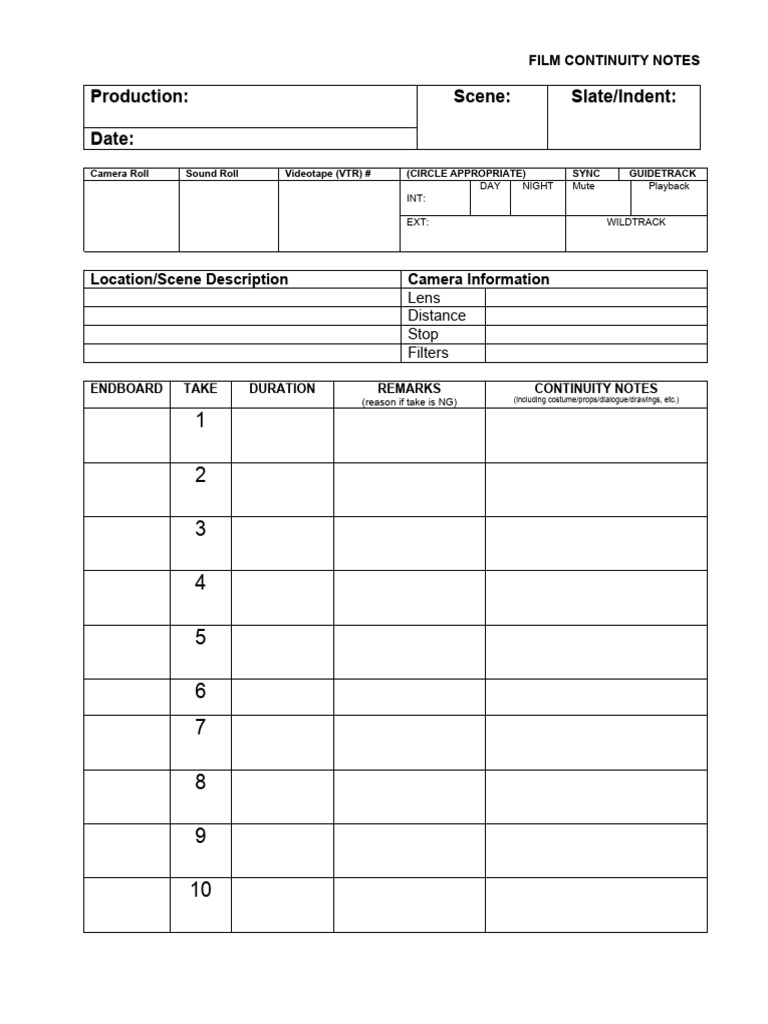 Continuity Sheet | PDF