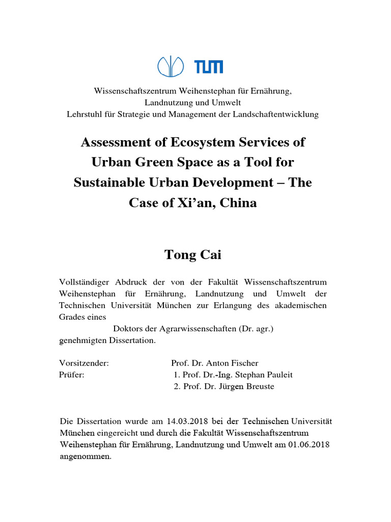 Assessment of ecosystem services of urban green space as a tool for