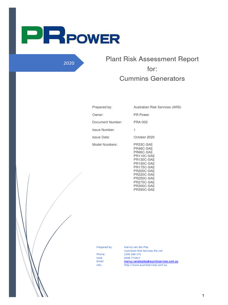 Cummins Generators Risk Assessment | PDF | Risk | Hazards