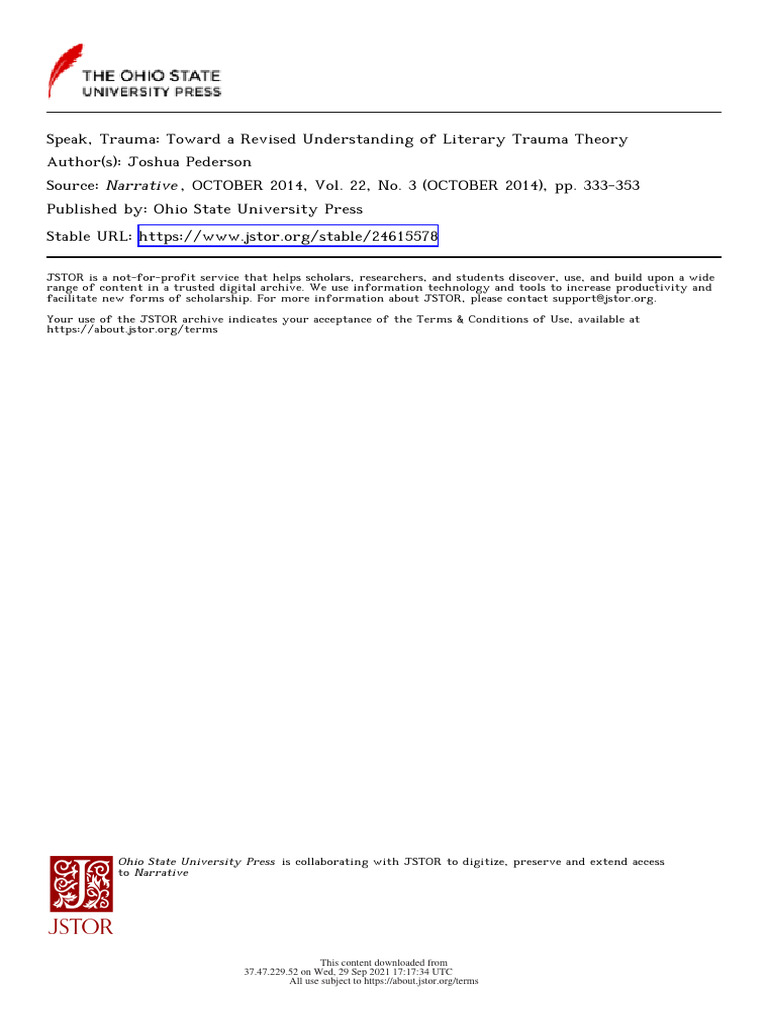 Trauma In Literary Pdf Psychological Trauma Memory
