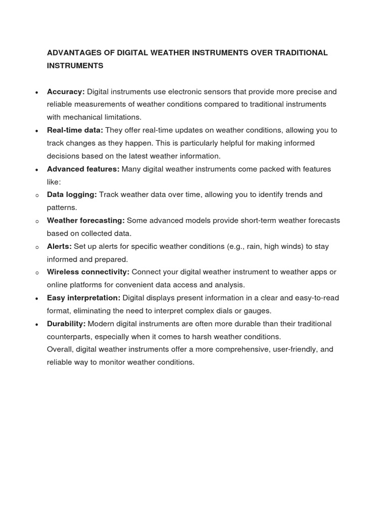 Advantages of digital weather instruments over traditional instruments