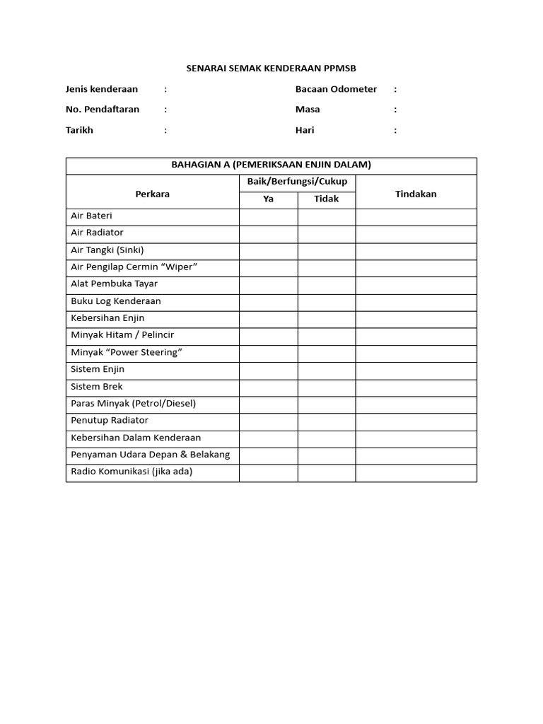 Senarai Semak Kenderaan PPMSB | PDF | Bisnis | Teknologi & Rekayasa