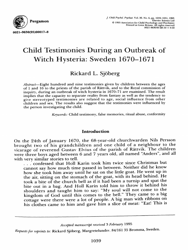 Child Testimonies in 1670s Witch Hysteria | PDF | Witness | Psychology