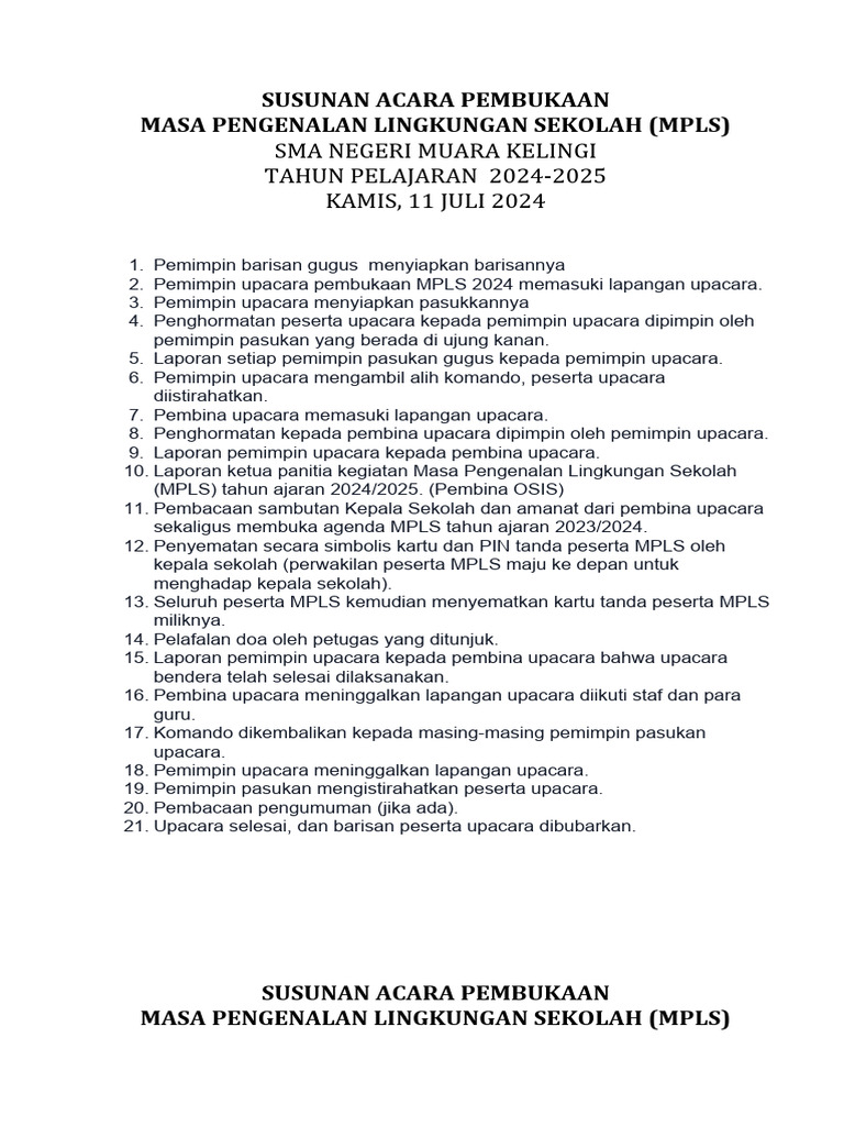 Susunan Acara Pembukaan MPLS 2024 | PDF | Perjalanan