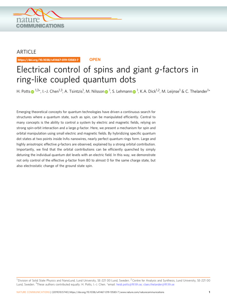 Spin Control in Quantum Dots Systems | PDF | Atomic Orbital | Spin ...