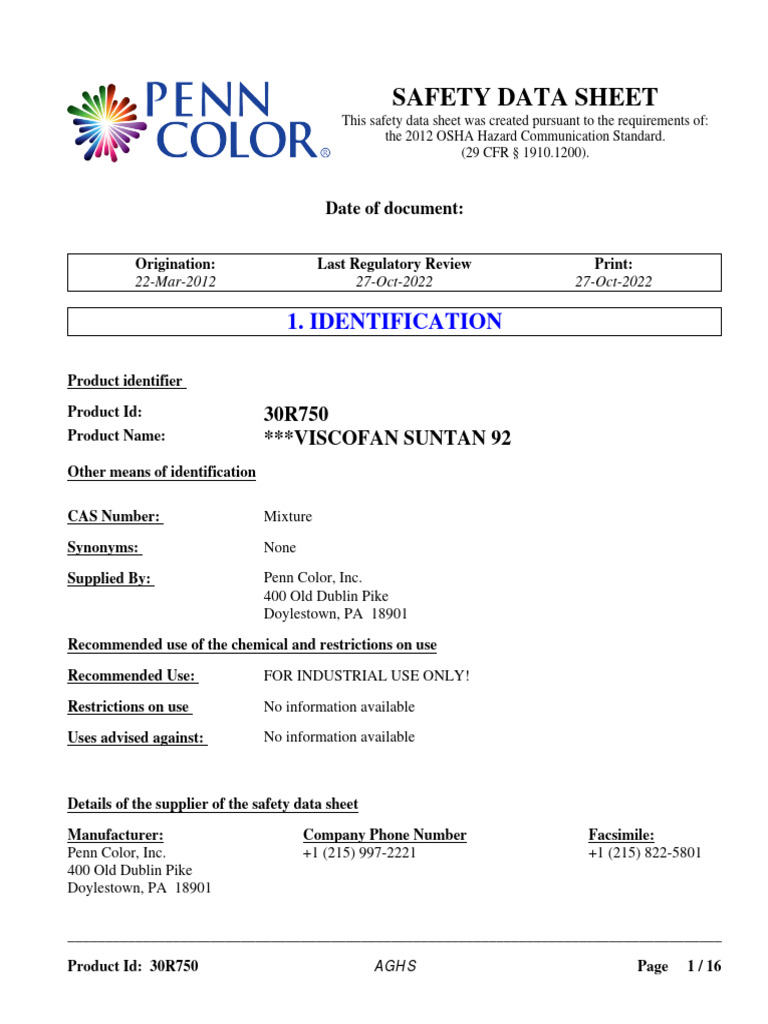 Suntan 2 Preblend Color 92 #30R750 | PDF | Toxicity | Superfund