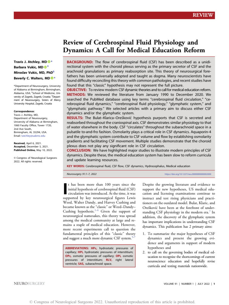 Review of cerebrospinal fluid physiology and 1 pdf cerebrospinal