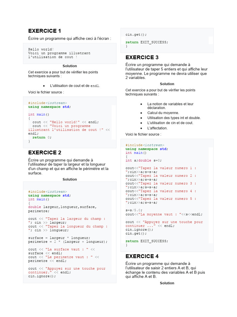 Exercices C++ pour Débutants | PDF | C ++ | Programmation informatique