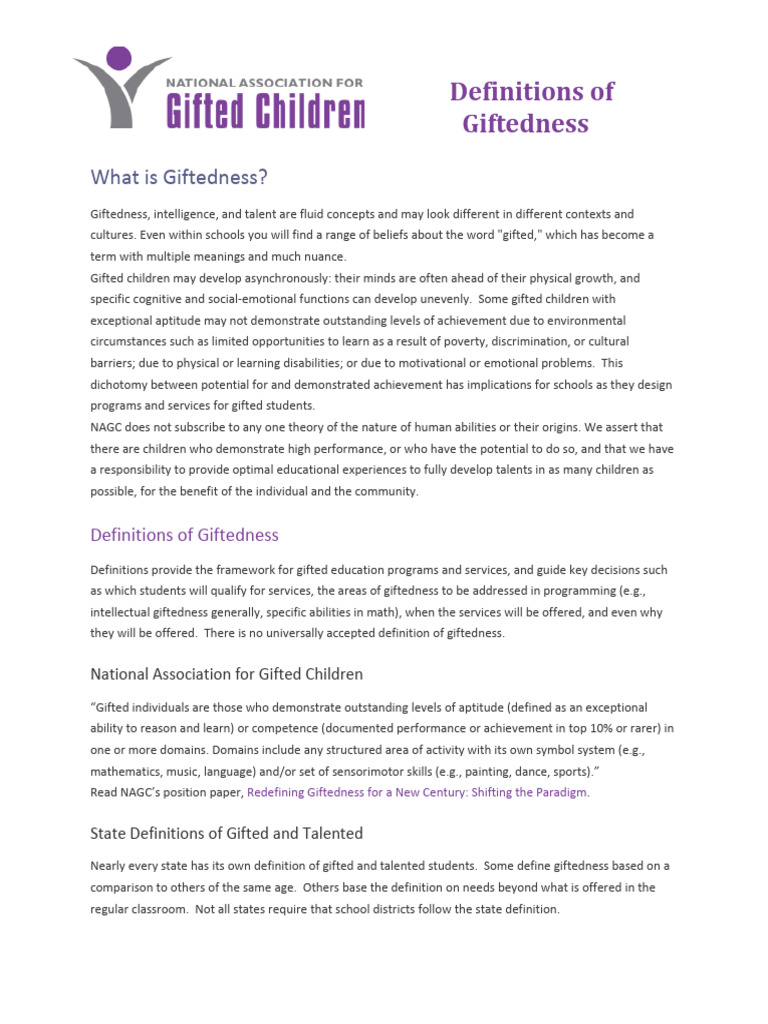 Understanding Giftedness Definitions | PDF | Intellectual Giftedness ...