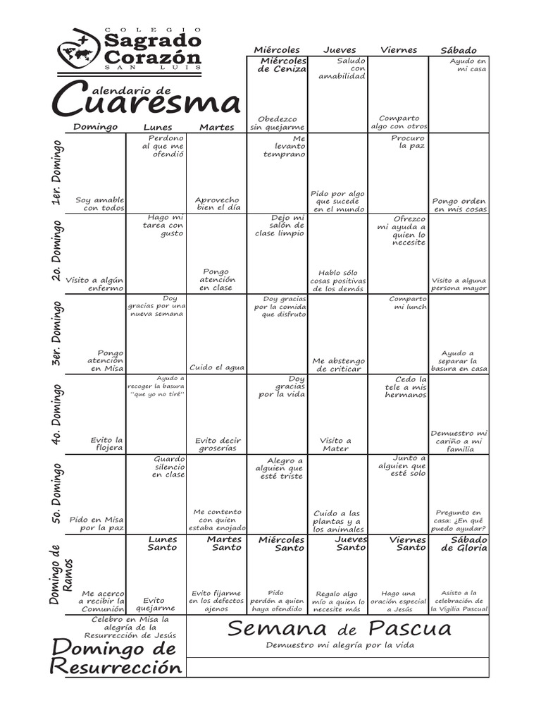 Calendario Cuaresma | PDF | Liturgia Catolica | Fiestas cristianas y ...