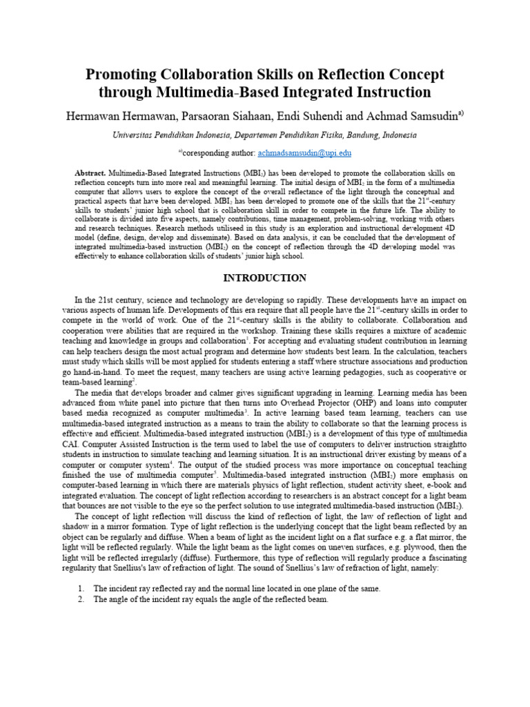 Multimedia Instruction for Collaboration Skills | PDF | Reflection ...