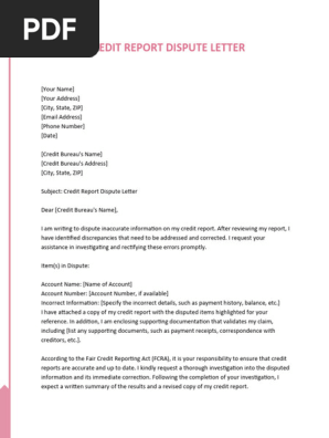 Credit Report Dispute Letter