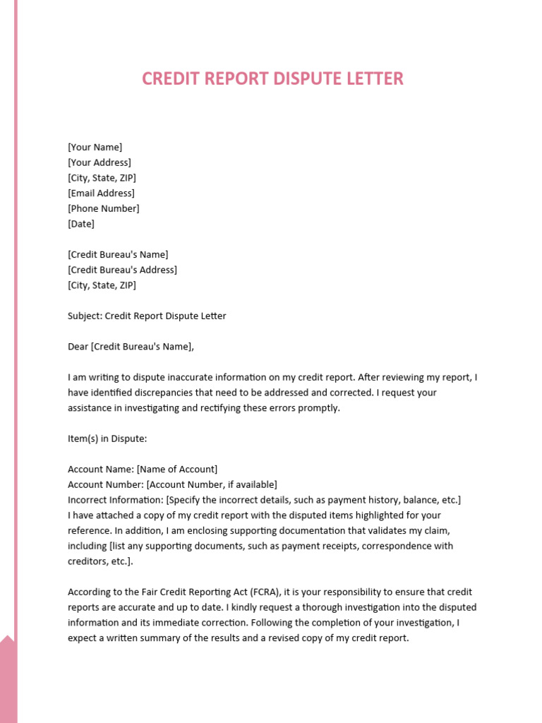 Credit Report Dispute Letter Template | PDF | Finance & Money ...
