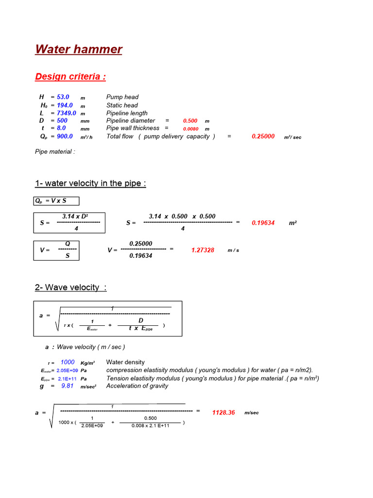 Water Hammer Analysis and Design Criteria | PDF | Dynamics (Mechanics ...