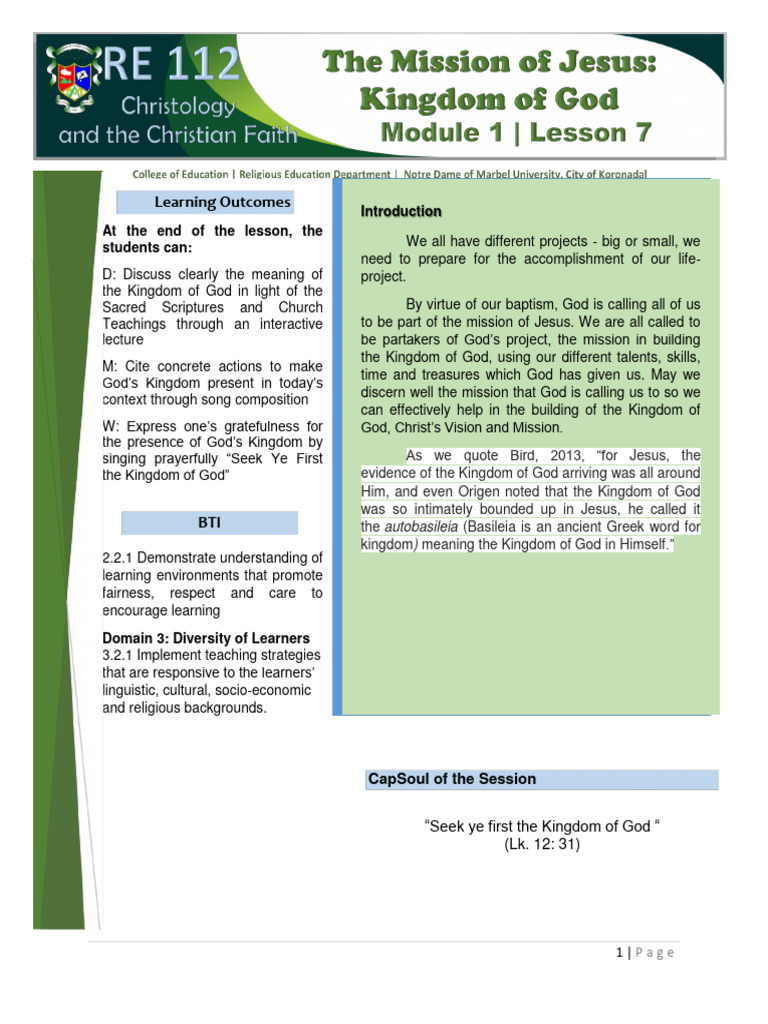 LESSON+7 Mission of Jesus | PDF | Miracle | Jesus