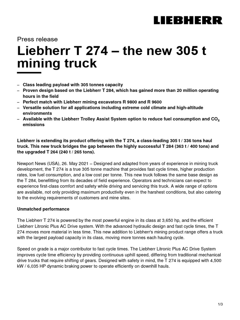 LIEBHERR T 274 Mining Truck Prospekt Von 08/2022 ? Produktbild-Vorschau 2
