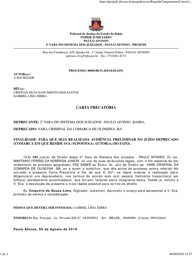 Modelo Carta Precatória | PDF | Direito Público | Justiça