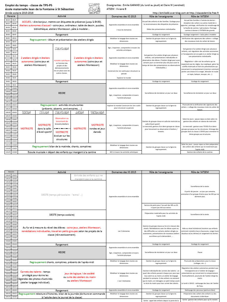 Emploi du temps ATSEM 2015-2016 | PDF