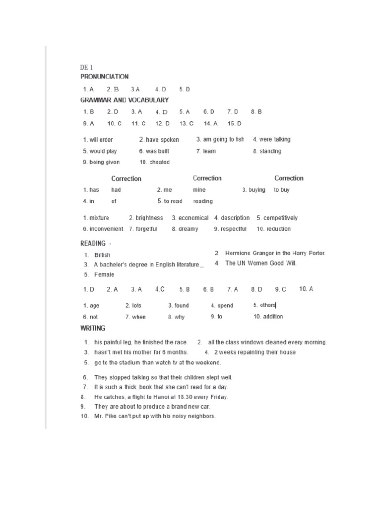 English Practice Test 7th Key | PDF