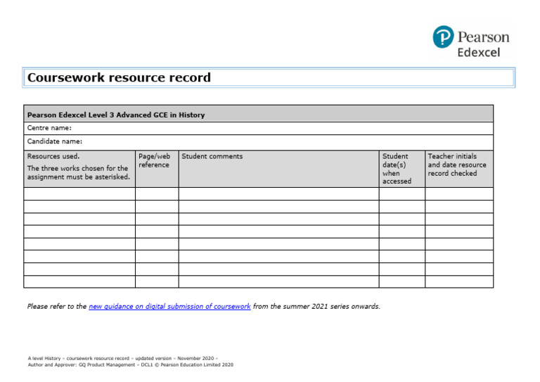 A Level History Coursework Resource Record | PDF