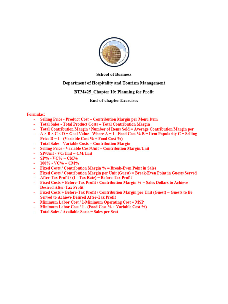 BHTM425 - Chapter10 - End of Chapter Exercises | PDF | Economics ...