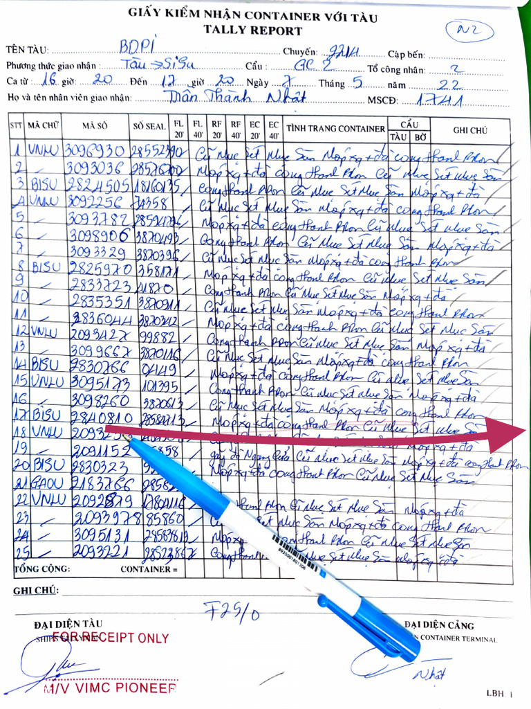 Container Tally Report for VPI Ship | PDF