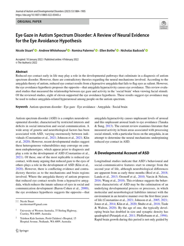 Eye Gaze in Autism Spectrum Disorder: A Review of Neural Evidence For ...