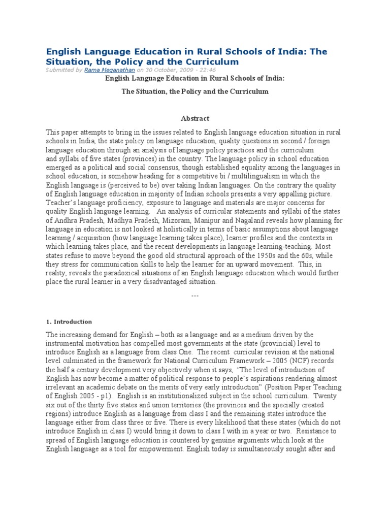 English Education in Rural India Schools | PDF | Language Education ...