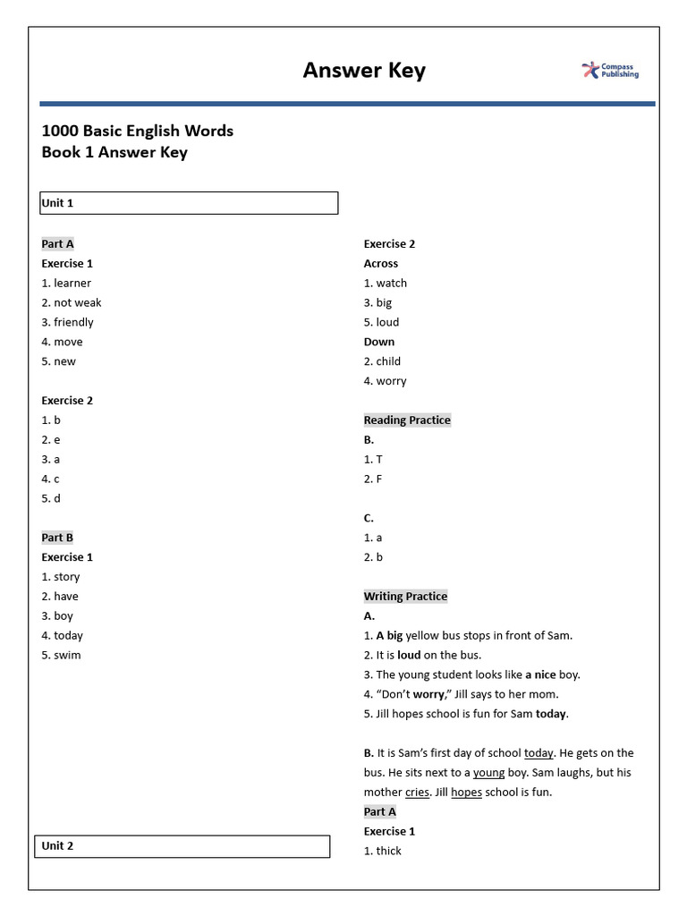 1000 Basic English Words 1 Answer Key | PDF | Tea