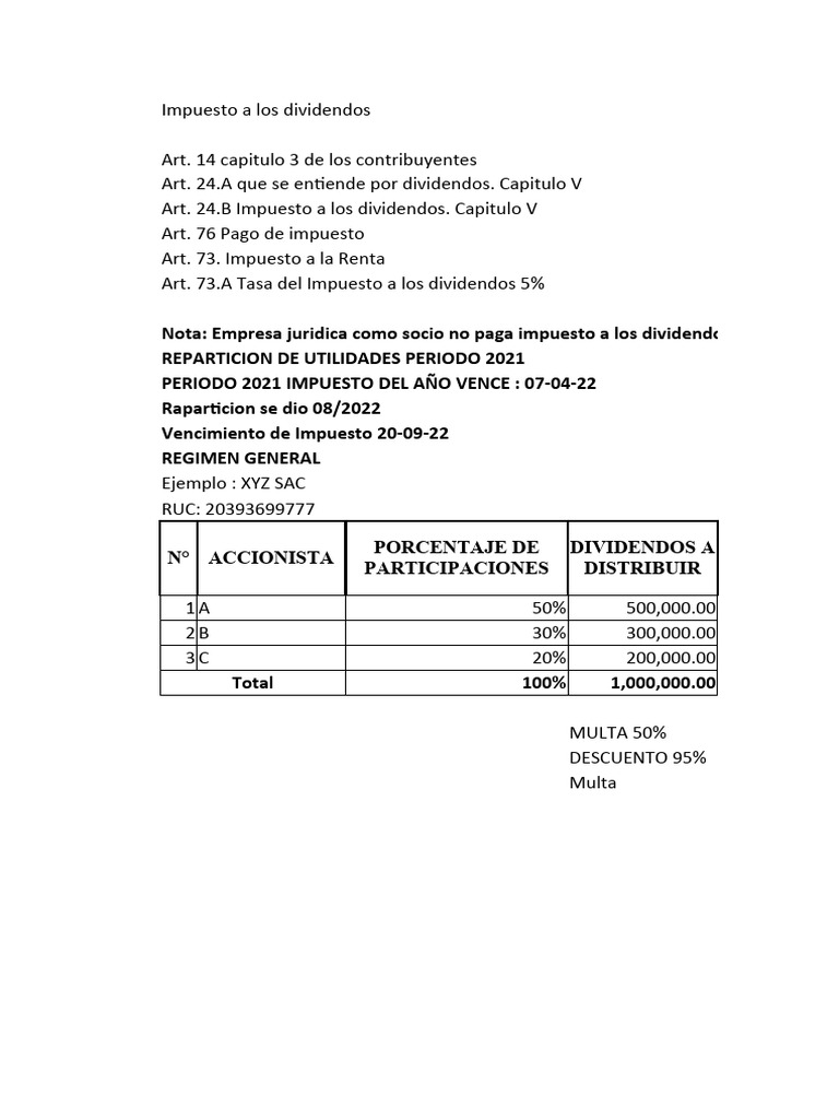 Impuesto A Los Dividendos. Renta de Primera | PDF | Impuestos | Dividendo