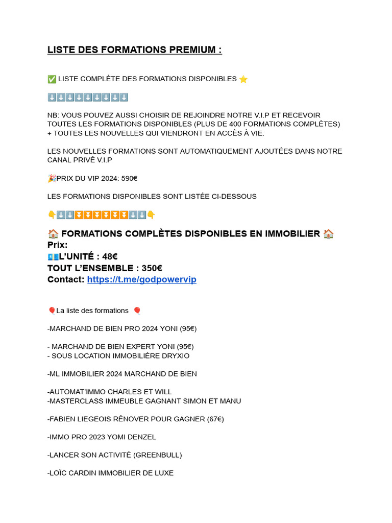 Liste Des Formations Premium 2024 | PDF | Marché (Économie) | Marchés  financiers