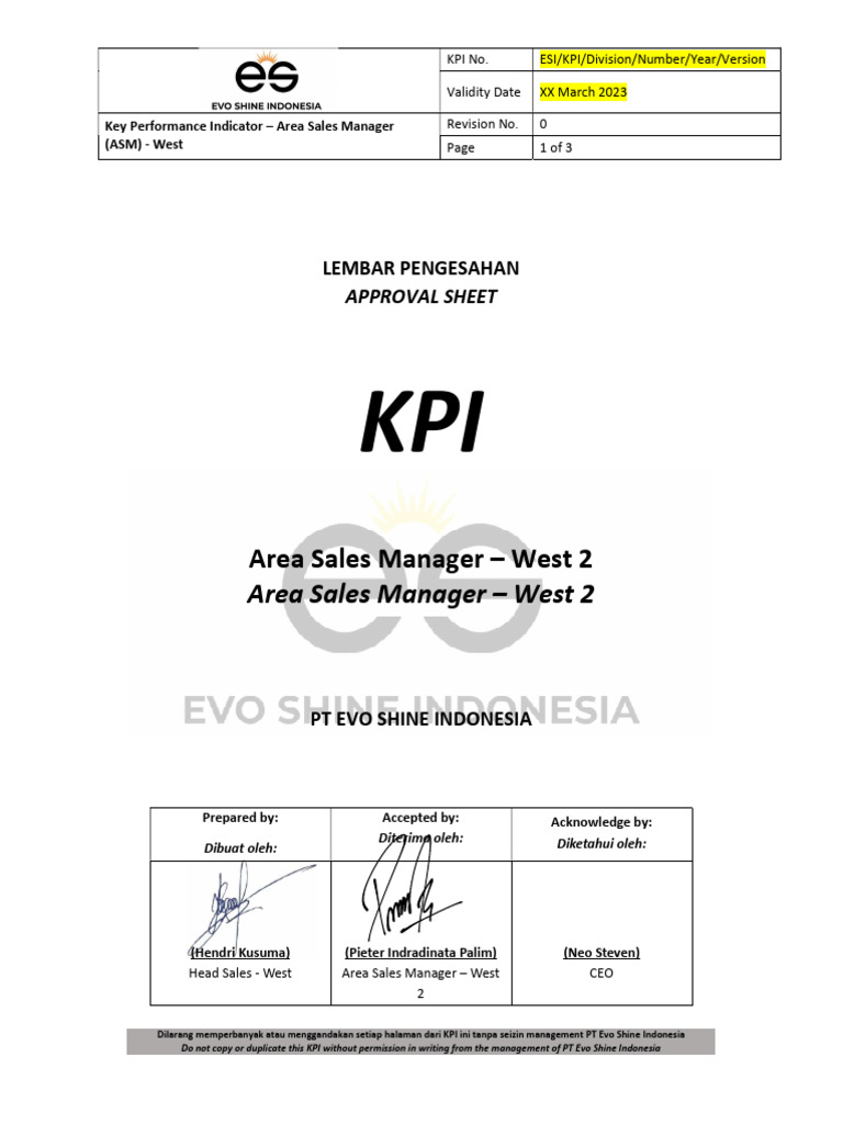 KPI for Area Sales Manager - West | PDF | Business | Economies