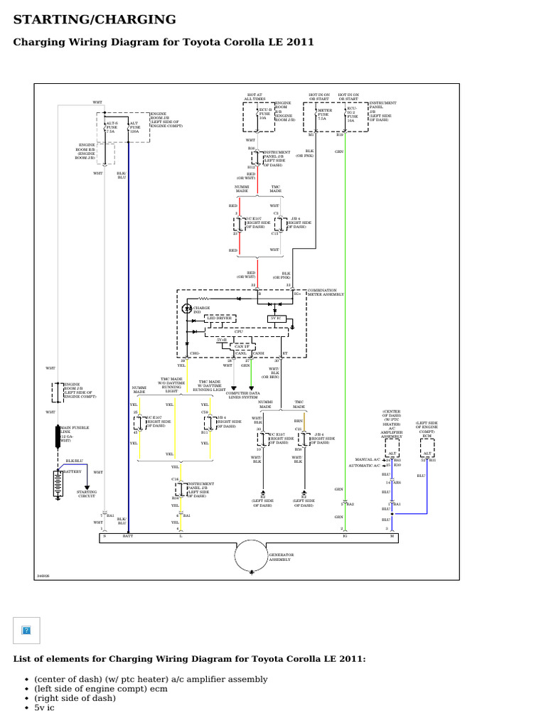 Starting - Charging - Toyota Corolla Le 2011 - System Wiring Diagrams