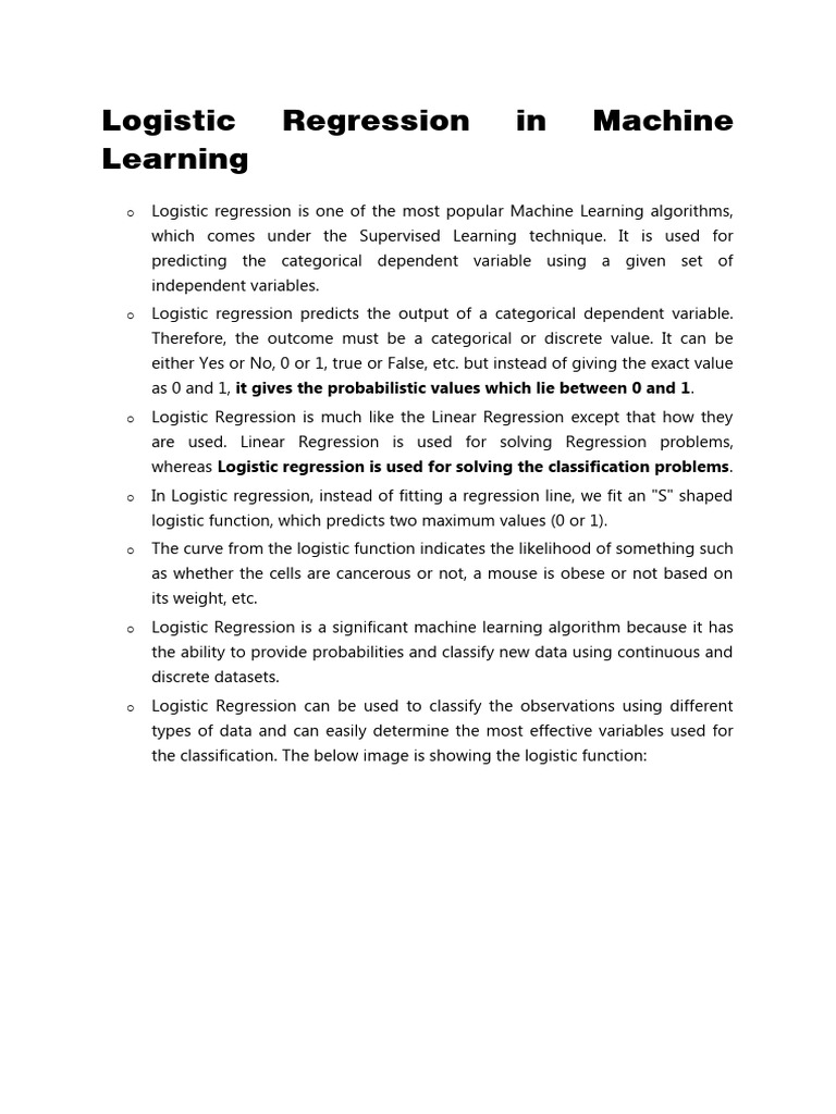 Logistic Regression in Machine Learning | PDF | Logistic Regression ...