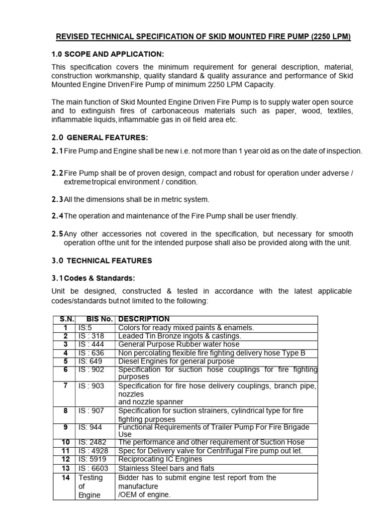 2250 LPM Skid Mounted Fire Pump Specs | PDF | Pump | Engines
