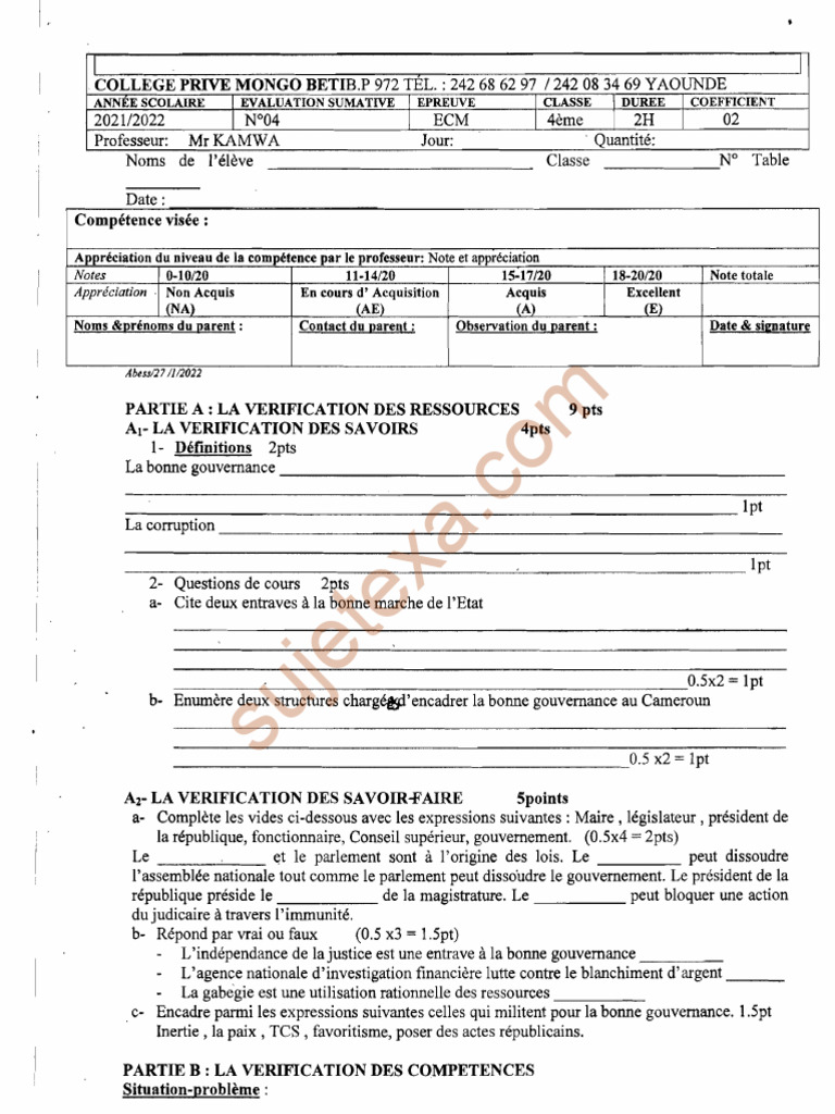 Évaluation ECM 4ème - Année 2021/2022 | PDF | Justice | Crime et violence