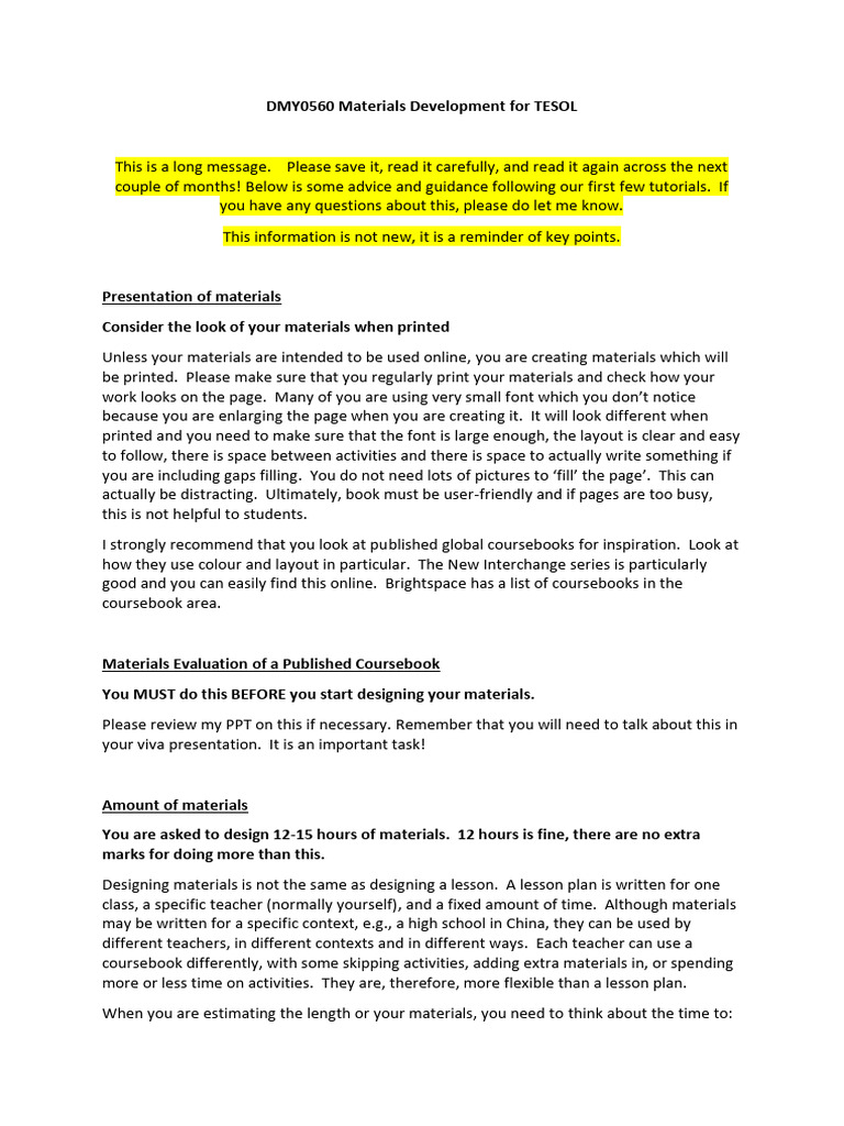 Materials Development Advice and Guidance 2024 | PDF | Learning | Teachers