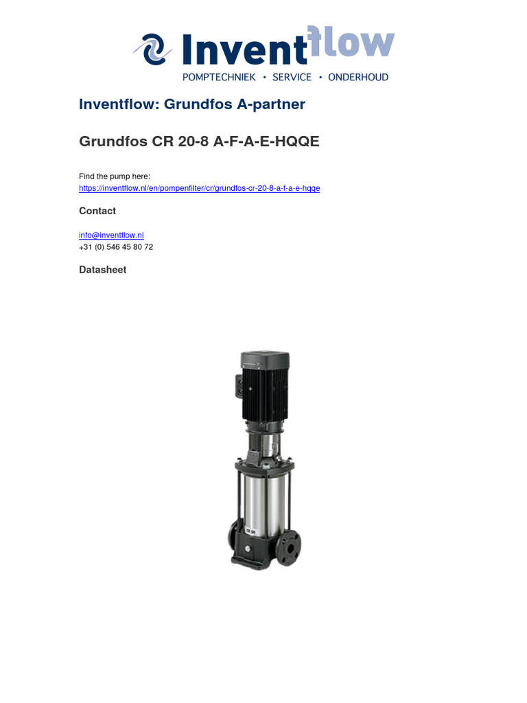 Village Pump Proposed Grundfos-Cr-20-8-A-F-A-E-Hqqe | PDF | Pump | Screw
