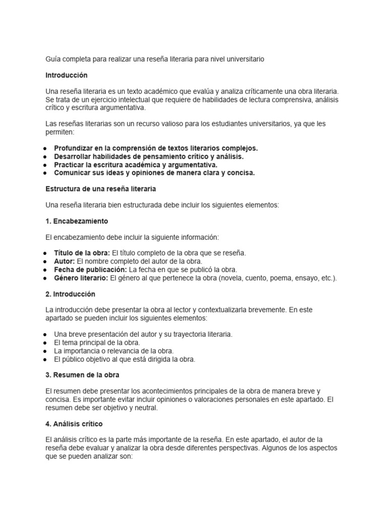 Guía para Reseñas Literarias Universitarias | PDF | Escritura