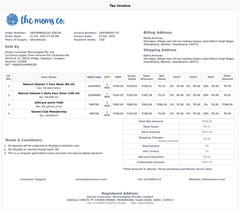 TheMomsCo Invoice 1697900507-03 | PDF | Taxes | Payments