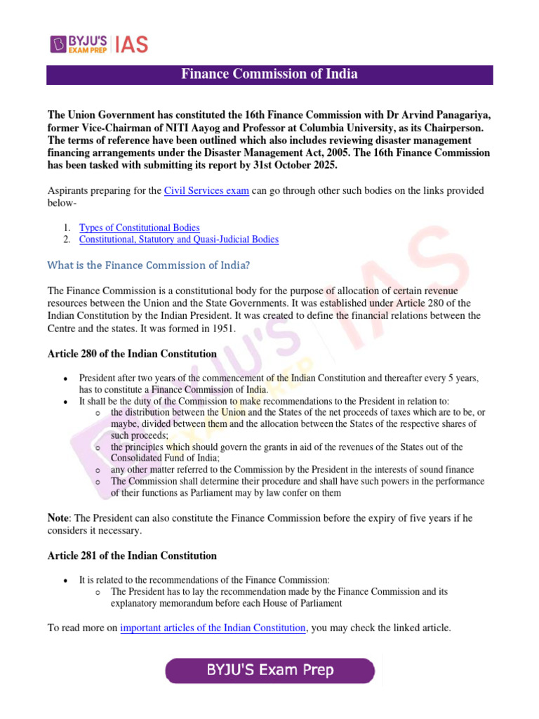 Finance Commission Of India Pdf Government Of India Constitution