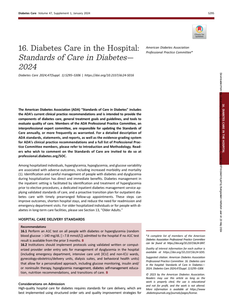 Daibetes ADA 24 Hospital Care | PDF | Diabetes | Glycated Hemoglobin